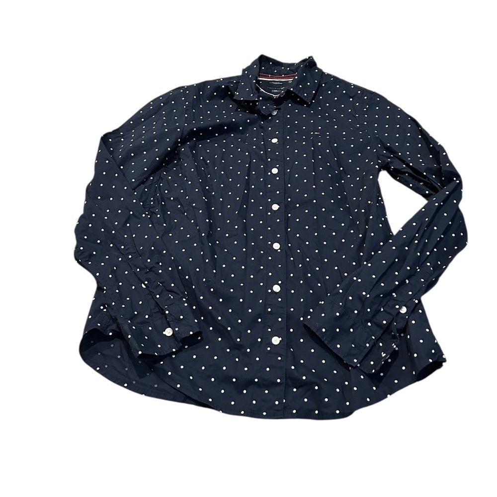 TOMMY HILFIGER navy polkadot button down